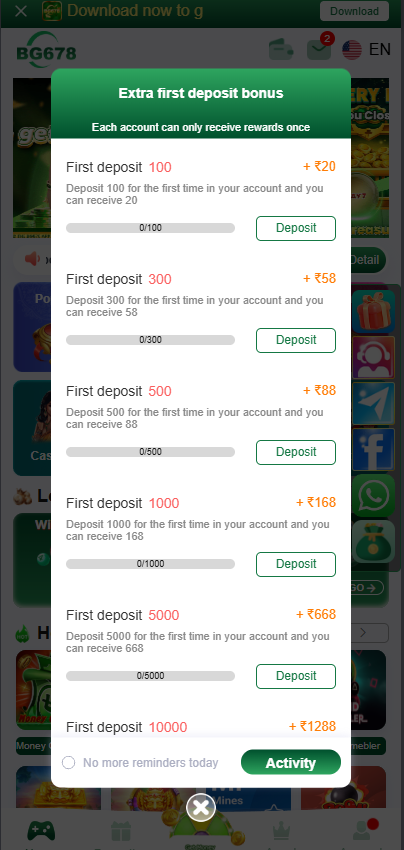 bg678 first deposit bonus