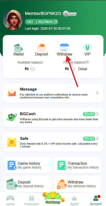how to withdrawal in bg678 game